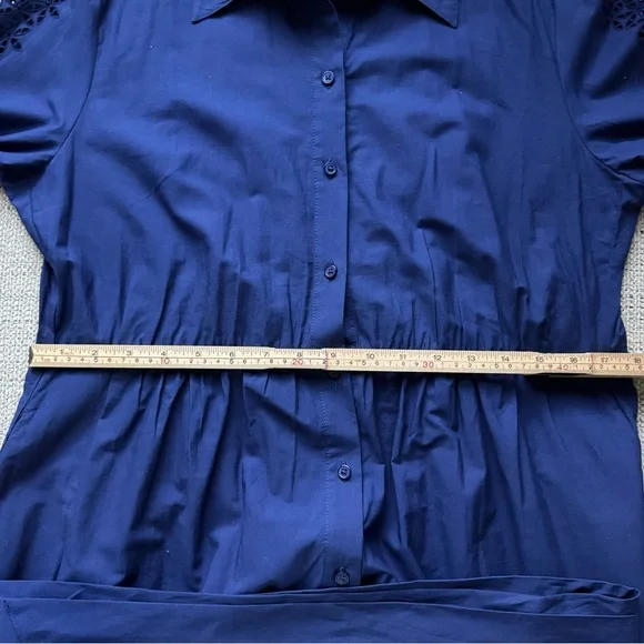 ME+EM Blue Cotton Broderie Shirt Dress Belted Maxi Eyelet Hem US 8 Quiet Luxury - Picture 12 of 16